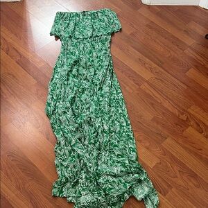 Aakaa Green Leaf Pattern Kids Dress